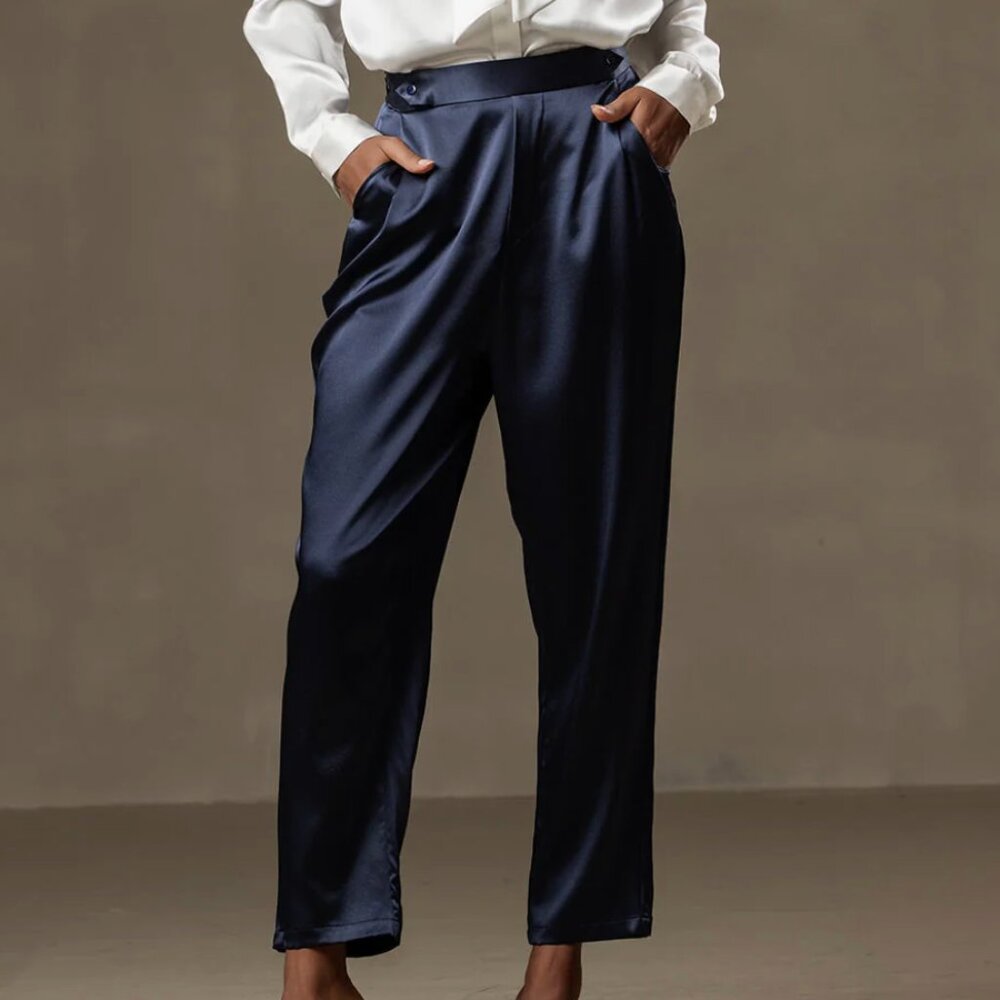 Women's 19Momme Silk Silky High Waist Tapered Pants NWT